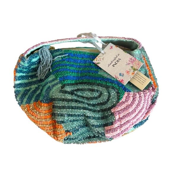 New Handcrafted in India Beaded Shoulder Bag Multicolor Purse - Picture 1 of 5